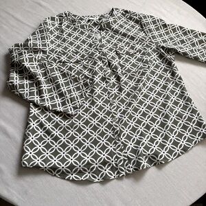 Notations Blouse V-Neck Geometric Long Sleeve Polyester Blend Women's Size XL